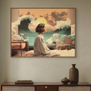 Surreal Interior With Woman and Cat Canvas Print