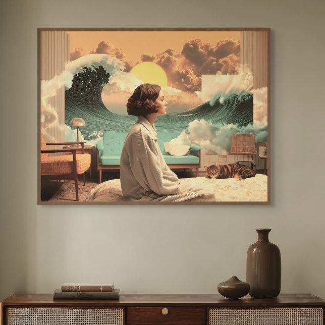 Surreal Interior With Woman and Cat Canvas Print (Surreal Interior With Woman and Cat)