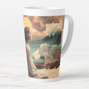 Surreal Interior With Woman and Cat Latte Mug