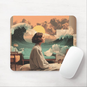 Surreal Interior With Woman and Cat Mouse Mat