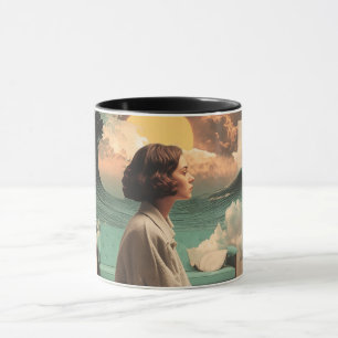 Surreal Interior With Woman and Cat Mug