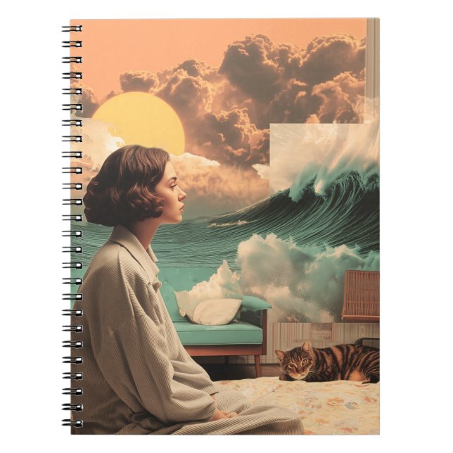 Surreal Interior With Woman and Cat Notebook (Front)