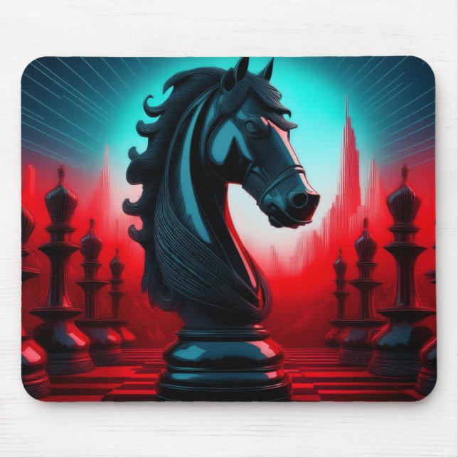 Surreal Intricate Black Knight Chess Piece  Mouse Mat (Front)