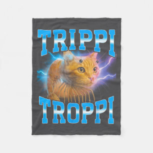 Surreal Italian Brainrot Meme Trip Trop Cat Funny Fleece Blanket