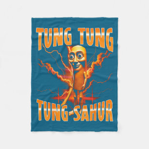 Surreal Italian Brainrot Meme Tung Tung Tung Sahur Fleece Blanket