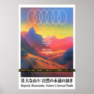 Surreal Japanese Mountains Art Print Colourful