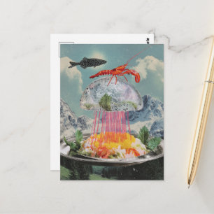 Surreal Jellyfish Salad Collage Postcard