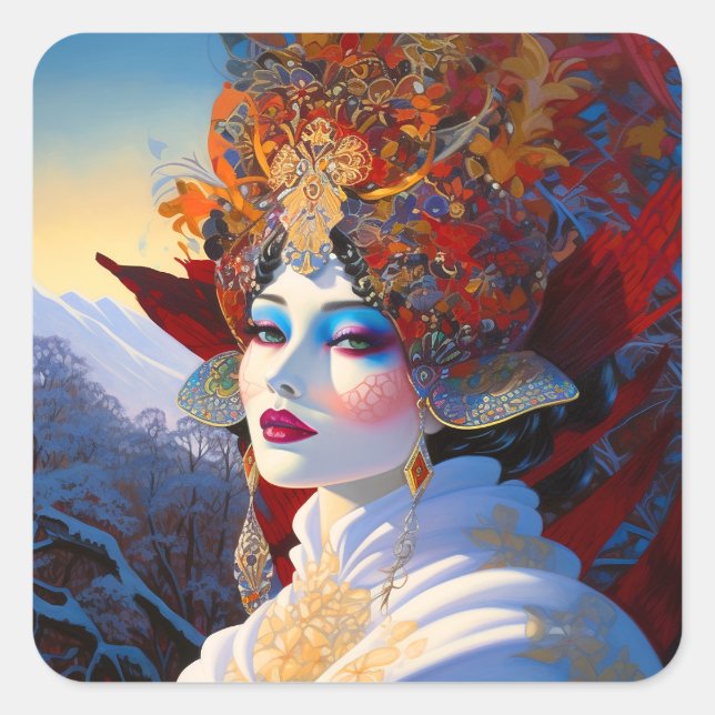 Surreal Lady Fantasy Art Square Sticker (Front)