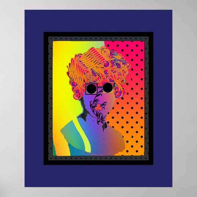 Surreal Lady Wearing Black Glasses Rainbow Dot  Poster (Front)