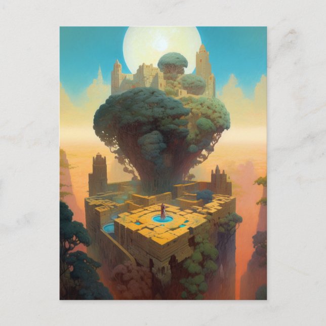 Surreal Landscape Castle Trees Fantasy Art Postcard (Front)