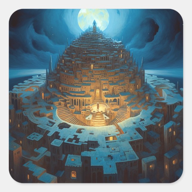 Surreal Landscape City Maze Fantasy Art Square Sticker (Front)