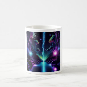 Surreal Landscape Lightning Strikes Neon Stream  Coffee Mug