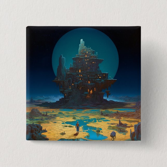 Surreal Landscape Towering City Fantasy Art 15 Cm Square Badge (Front)