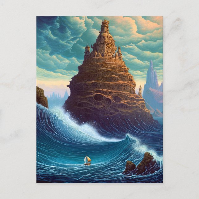 Surreal Landscape Towering City Fantasy Art Postcard (Front)