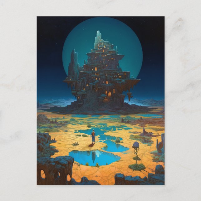 Surreal Landscape Towering City Fantasy Art Postcard (Front)