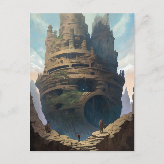 Surreal Landscape Towering City Fantasy Art Postcard (Front)
