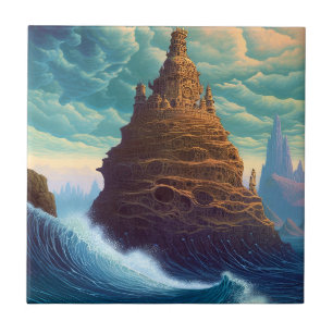 Surreal Landscape Towering City Fantasy Art Tile