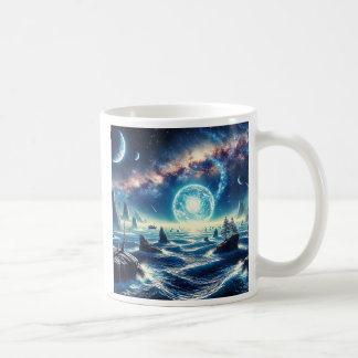 Surreal landscape under a cloud of stars. coffee mug