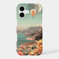 Surreal Landscape with Air Balloons and Moon