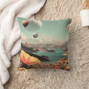 Surreal Landscape with Air Balloons and Moon Cushion