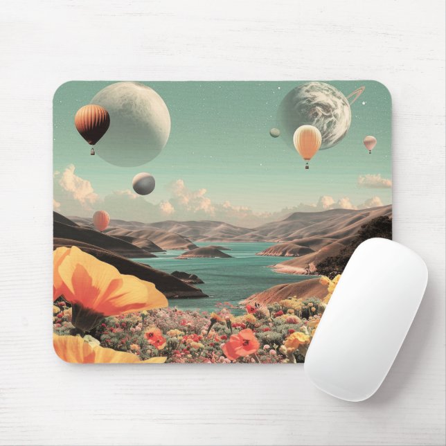 Surreal Landscape with Air Balloons and Moon Mouse Mat (With Mouse)