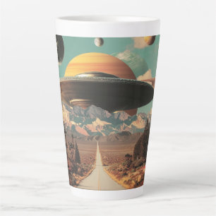 Surreal Landscape with Road, UFO and Saturn  Latte Mug