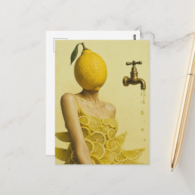 Surreal Lemon Lady Postcard (Front/Back In Situ)