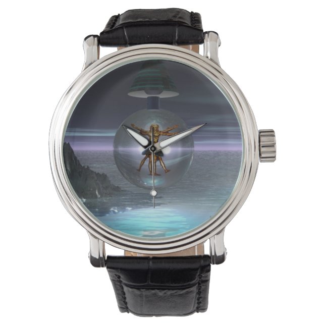 Surreal Leonardo da Vinci Vitruvian Man Watch (Front)