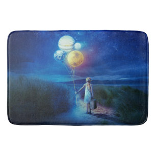 Surreal Little Girl Leaving Home for Other Worlds Bath Mat
