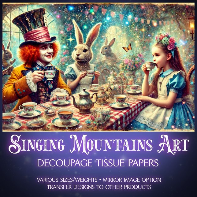 Surreal Mad Hatter Wonderland Tea Party Decoupage Tissue Paper (Creator Uploaded)
