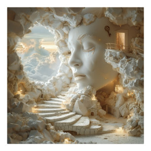 Surreal Marble Head Interior Dreamscape Stairway Photo Print