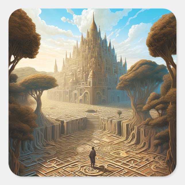 Surreal Maze Castle Landscape Fantasy Art Square Sticker (Front)