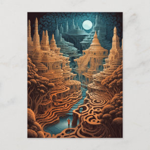 Surreal Maze Landscape Fantasy Art Postcard