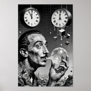 Surreal Melting Clocks Dream Portrait Poster