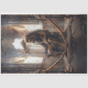 Surreal Metal Emperor Lion Throne Decoupage Tissue Paper