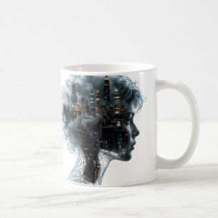 Surreal Mindscape: City within a Woman's Head Coffee Mug