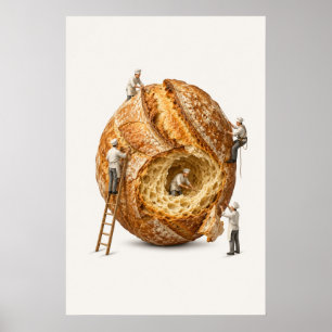 Surreal Miniature Chefs Working On Giant Sourdough Poster