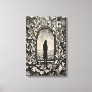 Surreal Monochrome Floating Papers Wall Art Canvas