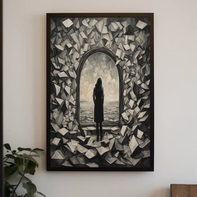 Surreal Monochrome Floating Papers Wall Art Poster (Creator Uploaded)