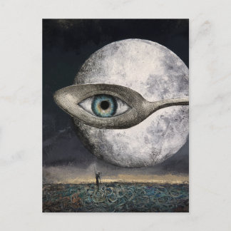 Surreal Moon and Spoon with Eyeball Collage Postcard