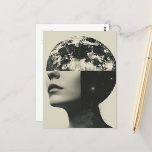 Surreal Moon Person Abstract Collage Postcard
