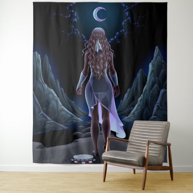 Surreal Moonlight Girl Tapestry (In Situ)