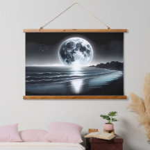 Surreal Moonrise Over Tranquil Ocean Shore