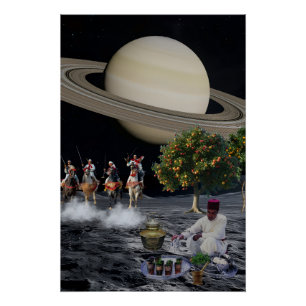 Surreal Moroccan Fantasia Saturn Space Collage Poster