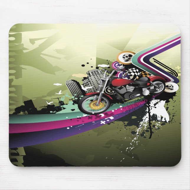 Surreal Motorbike, Skulls & City Mouse Mat (Front)