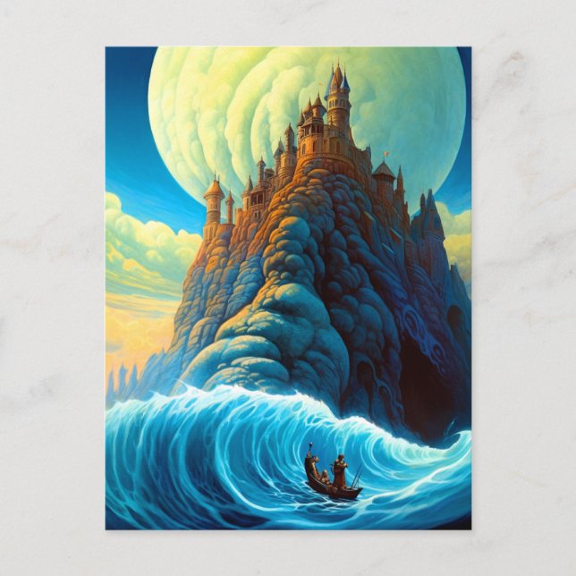 Surreal Mountain Castle Ocean Fantasy Art Postcard (Front)