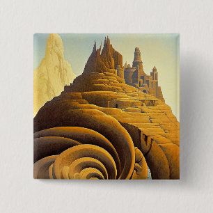 Surreal Mountain City Fantasy Art 15 Cm Square Badge