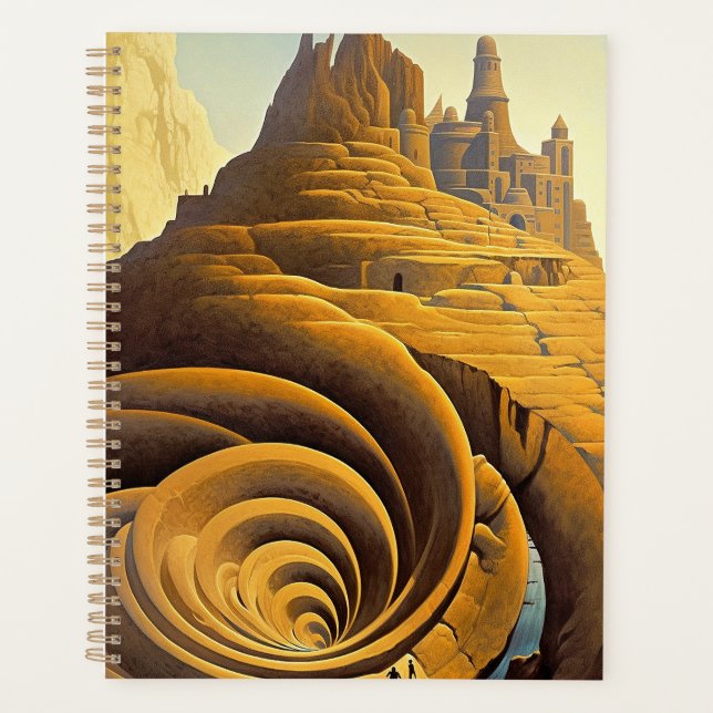 Surreal Mountain City Fantasy Art Planner (Front)
