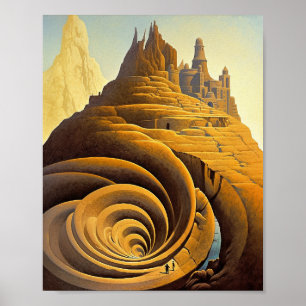 Surreal Mountain City Fantasy Art Poster