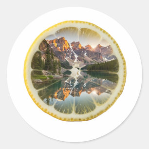 Surreal Mountain Lake Landscape Inside a Fresh Lem Classic Round Sticker